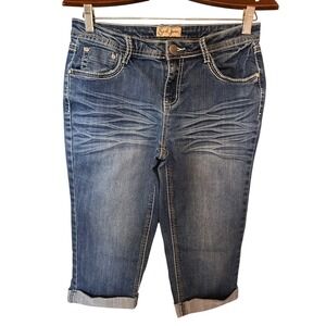 Earl Jeans Women's Dark Wash Embellished Capri Jeans - Blue Size 6